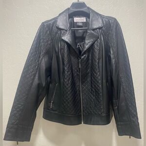 Black Quilted Leather Jacket Size XL
